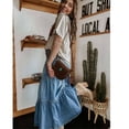 thumbnail image 3 of Women's High Waist Long Denim Skirt Button-Fly Tiered Ruffle Swing A-Line Jean Maxi Skirt with Pockets, 3 of 5