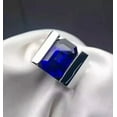 thumbnail image 2 of 14K White Gold Plated 3Ct Emerald Cut Simulated Blue Sapphire Solitaire Men's Wedding Ring 925 Silver, 2 of 3