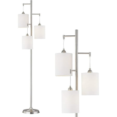 SJ LLC Industrial Floor Lamp with White Fabric Shade Rustic Farmhouse