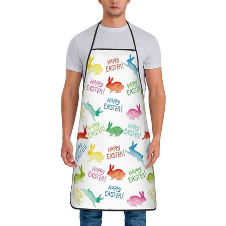 

Wukai Happy Easter Rabbit Print Aprons Adjustable Bib Aprons Cooking Kitchen Chef Apron for Women and Men
