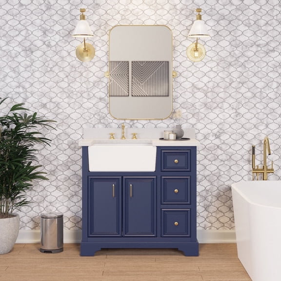 Zelda 36" Farmhouse Bathroom Vanity with Royal Blue Cabinet and Quartz Top