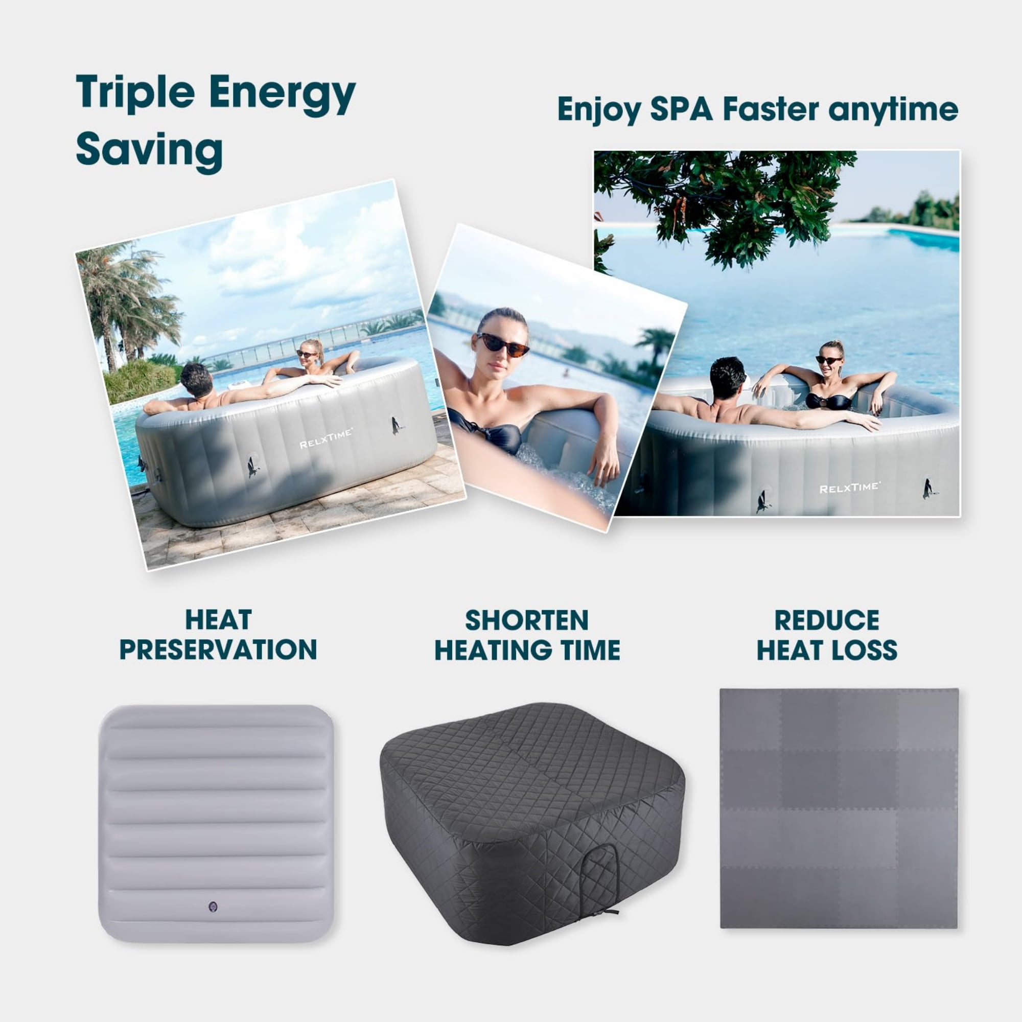 RELXTIME 73" 4-6 Person Inflatable Hot Tub with Energy Efficient Spa Cover/Insulated Cover/Mat