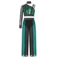 thumbnail image 3 of Miutii Girls Sequins Rhinestones Lyrical Dance Colored Block Outfit Jazz Performance Set Top with Pants Green 12, 3 of 6