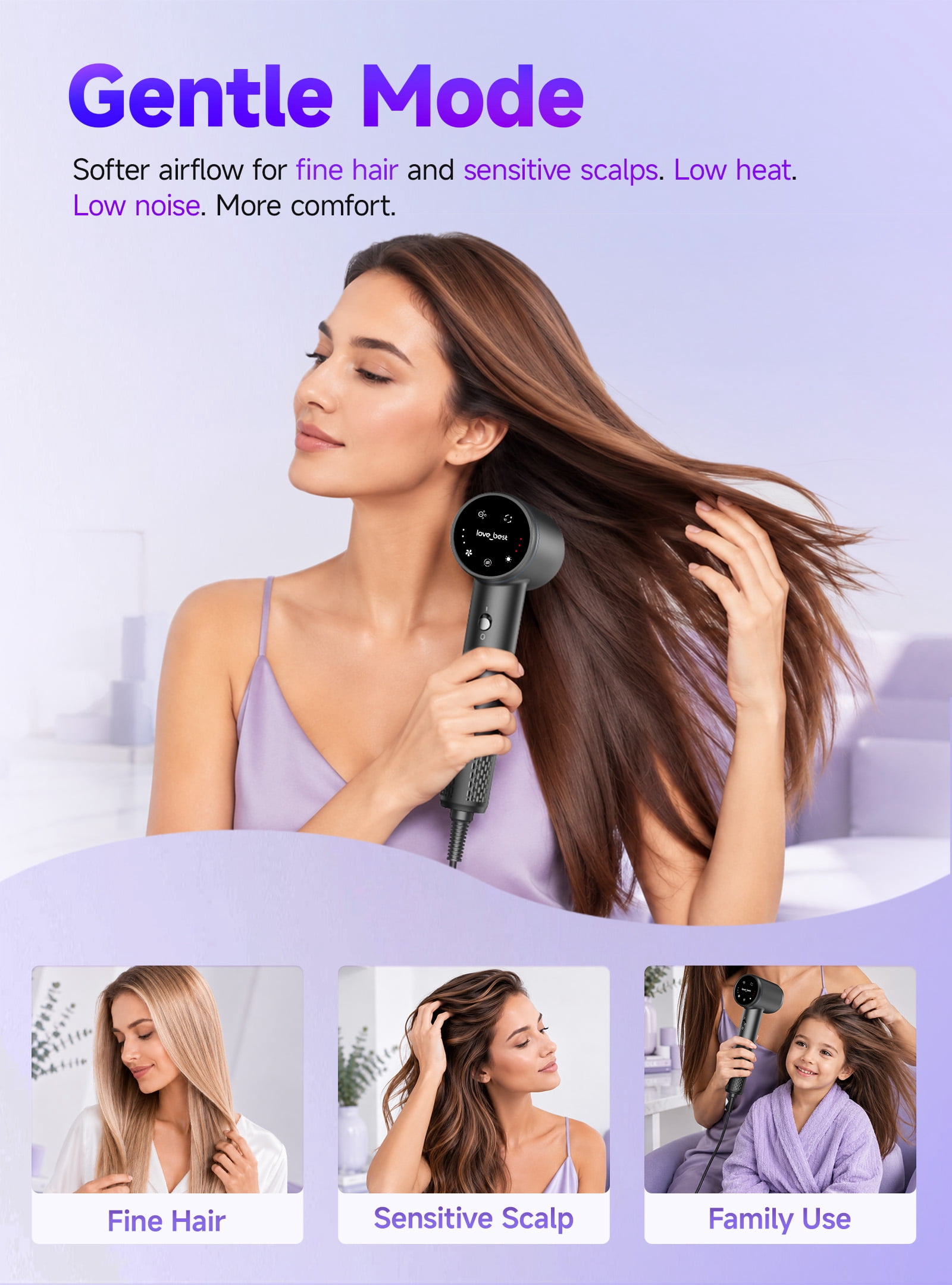 Hair Dryer, Professional Ionic Hair Dryer for Fast Drying, Low Noise and Quiet, Lightweight, 600 Mmillion Negative lonic High-Speed Hair Blow Dryer Without Hair Damage for Women, Men, Travel, Salon