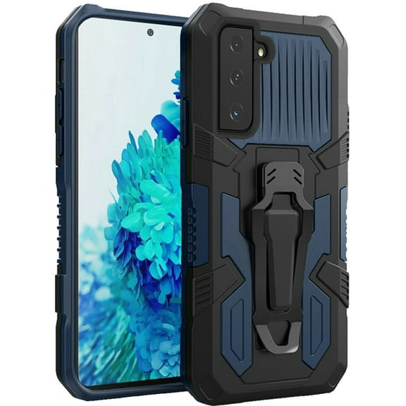 for Samsung Galaxy S21 (6.2") Rugged Heavy Duty Dual Layers Hybrid Shockproof Protective with Built in Kickstand & Metal Clip Cover ,Xpm Phone Case [Blue]
