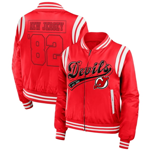 Women's WEAR by Erin Andrews Red New Jersey Devils Baller Full-Zip Bomber Jacket