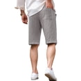 thumbnail image 2 of Mens Elastic Waist Shorts Drawstring Casual Cotton Striped Shorts Relaxed Fit Grey XXL, 2 of 4