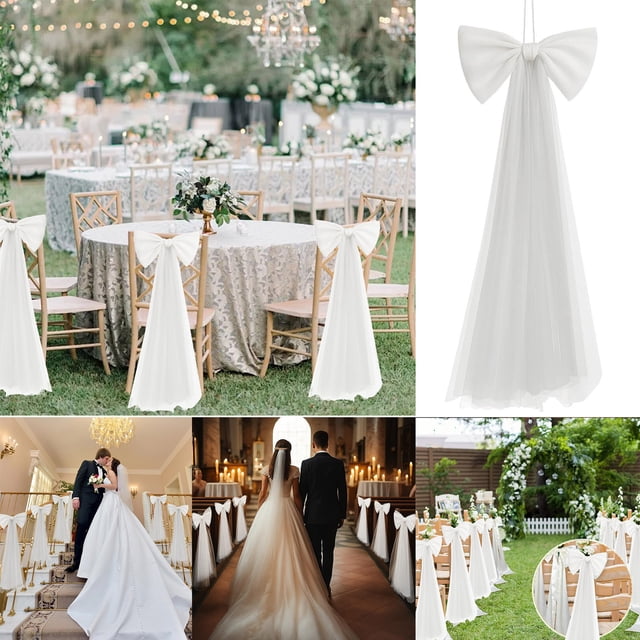 Decoración de fiesta colgante con lazo blanco grande | Spandex de nailon de 27,5"x9,8" | Silla, Árbol, Boda, Navidad, Cumpleaños | Tapa extraíble fácil de instalar | Elegante diseño de pliegues 3D