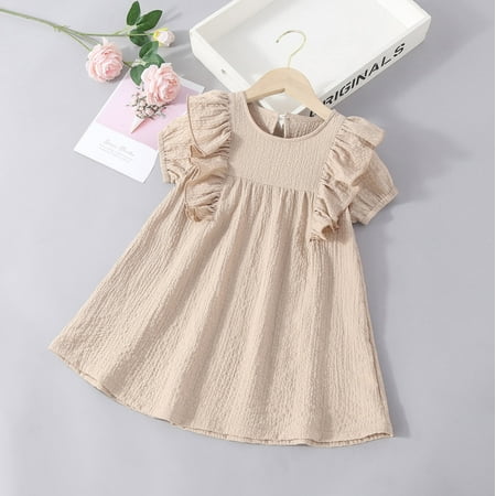

Huilaibazo Girls Dress Toddler Kids Girls Solid Cotton Linen Sleeveless Beach Straps Dress Ruffles Princess Dresses Clothes