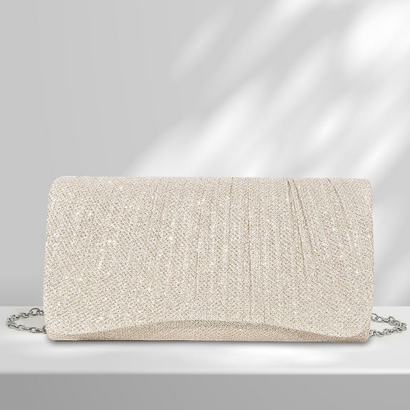 Women Chain Tote Handbag Envelope Clutch Shoulder Bag Evening Clutch, champagne
