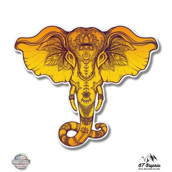 Elephant Henna Design Ornamental - 3" Vinyl Sticker - For Car Laptop I-Pad Phone Helmet Hard Hat - Waterproof Decal