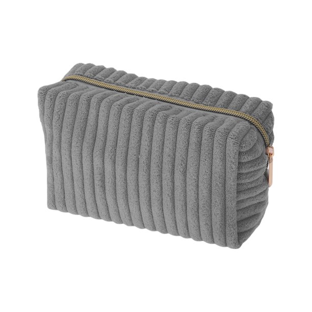Bolsas de maquillaje de rayas verticales únicas 1 Pc para viajar en terciopelo gris