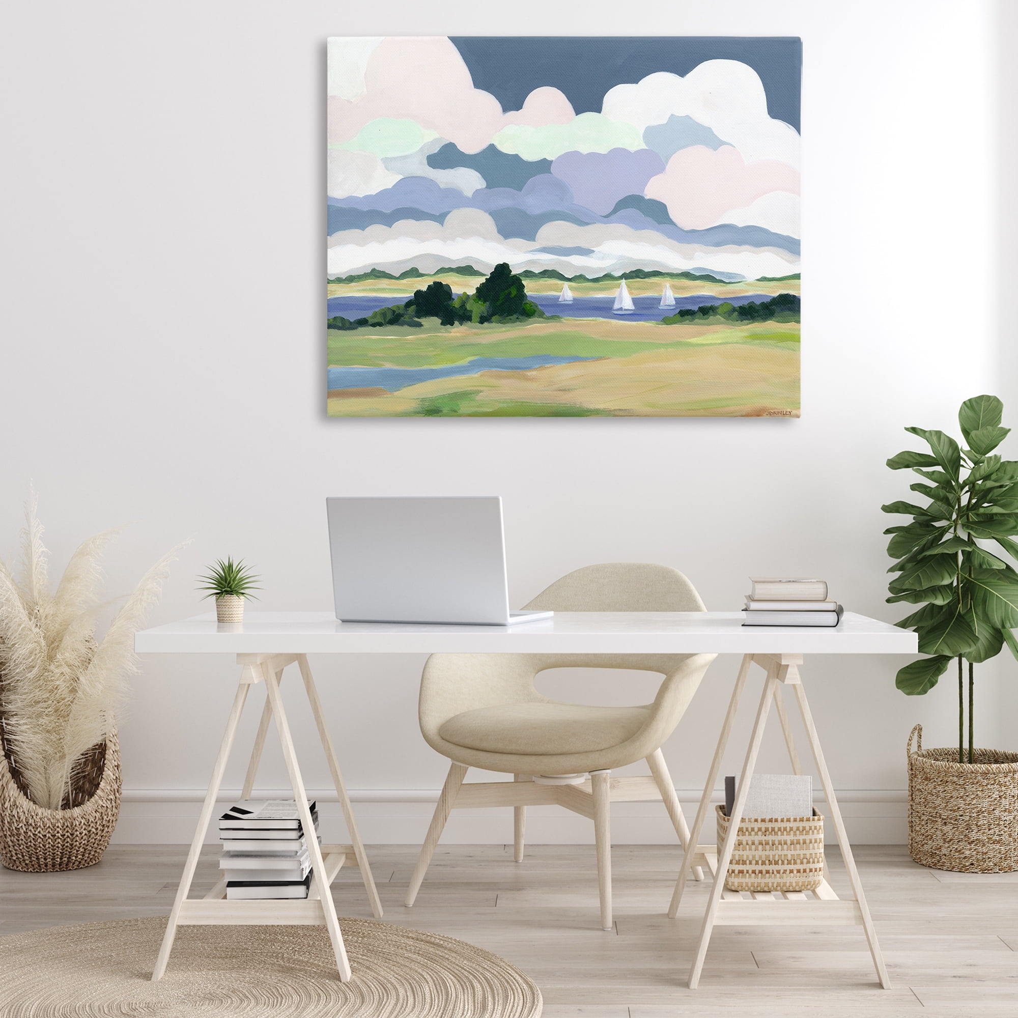 Stupell Industries Billowing Clouds Countryside Landscape & Nature Painting Wrapped Canvas Art Print Wall Art, 48 x 36