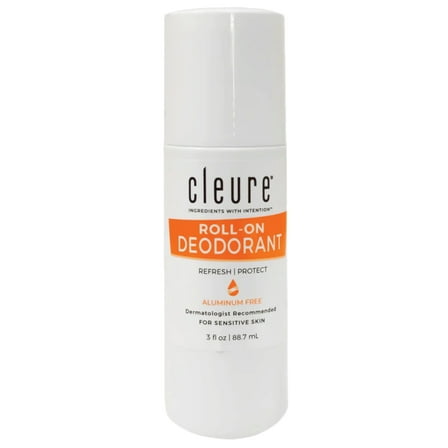 Cleure Liquid Roll-On Natural Deodorant for Sensitive Skin - Aluminum Free & 24 Hour Odor Control for Men & Women - Fragrance Free (3 oz)