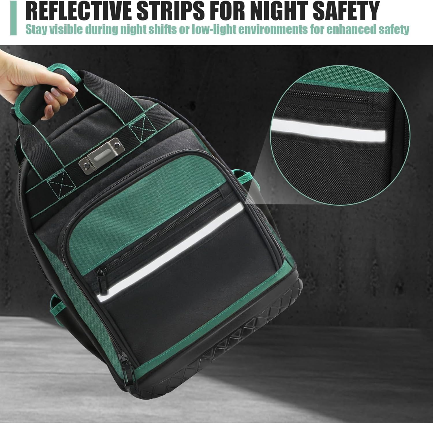 Tool Backpack Heavy Duty with Hard Bottom, Tool Backpack for Men, Electrician Bag, 15 Pockets, Waterproof Construction Backpack for HVAC, Mechanics, and Jobsite