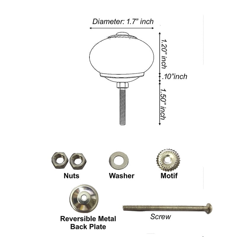 Perilla Home Printed Ceramic Knobs for Cabinet Vintage Kitchen - Set of 8 Assorted Decorative Cupboard Door & Wardrobe Drawer Pulls Chrome Hardware Handle Mix Design Knobs (White & Black)