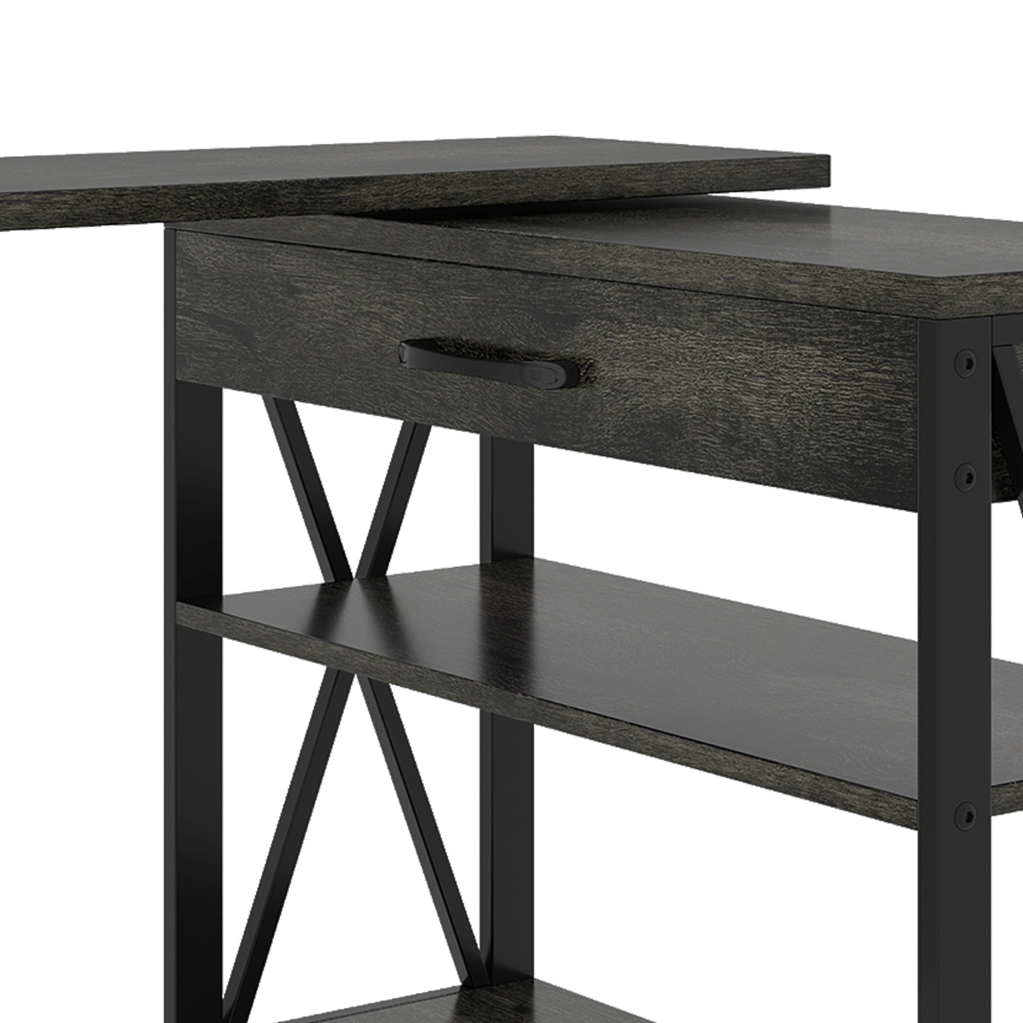 Uforic Rolling Computer Office Desk, Rotating Corner Writing Desk with Drawer and Shelves, Gray