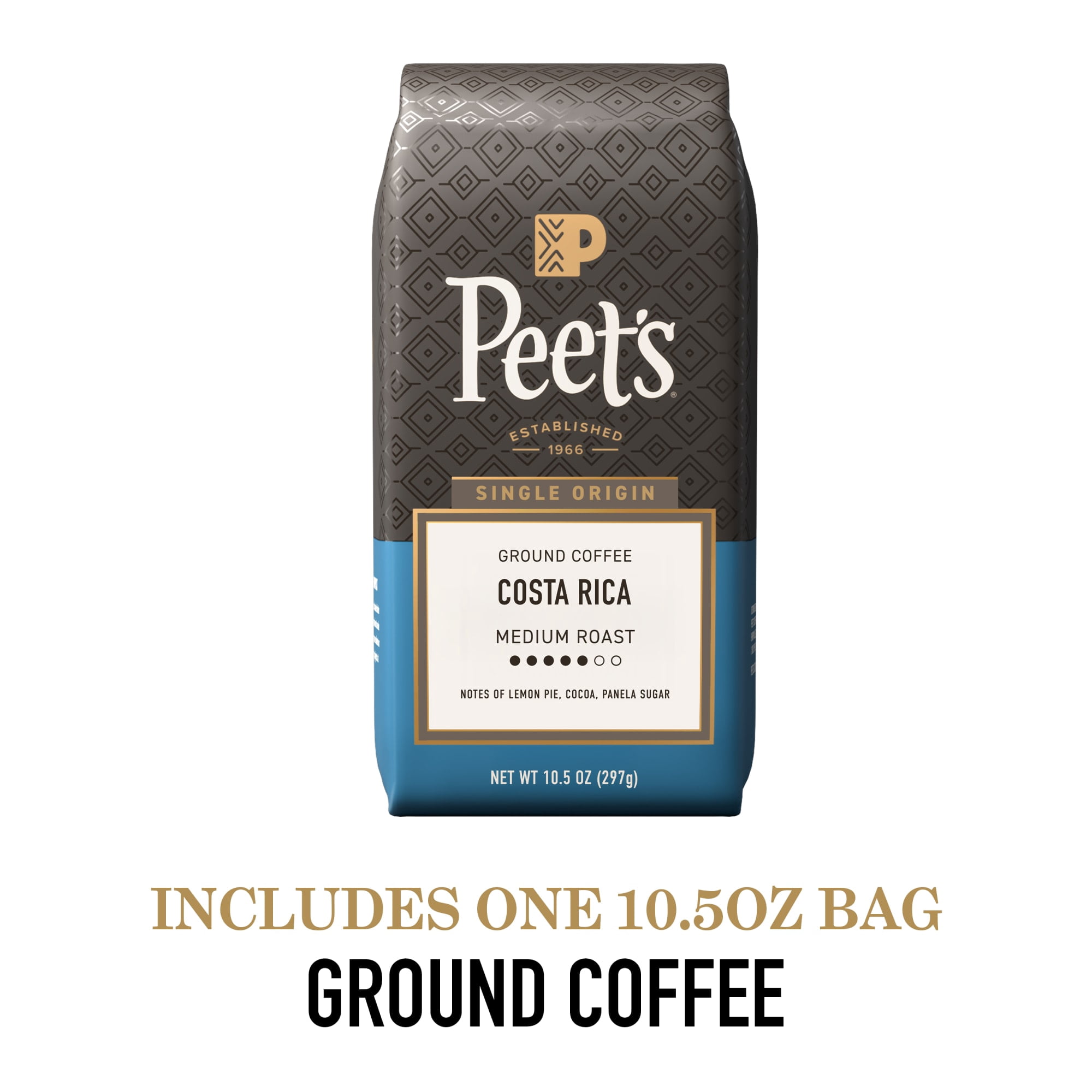 (2 pack) Peet's Coffee Single Origin Costa Rica Premium Medium Roast Ground Coffee, Arabica, 10.5 oz