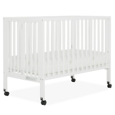 Dream On Me Quinn Full-Size Folding Crib, Removable Wheels, Modern Nursey, Adjustable Mattress Support, Patent Folding System in White