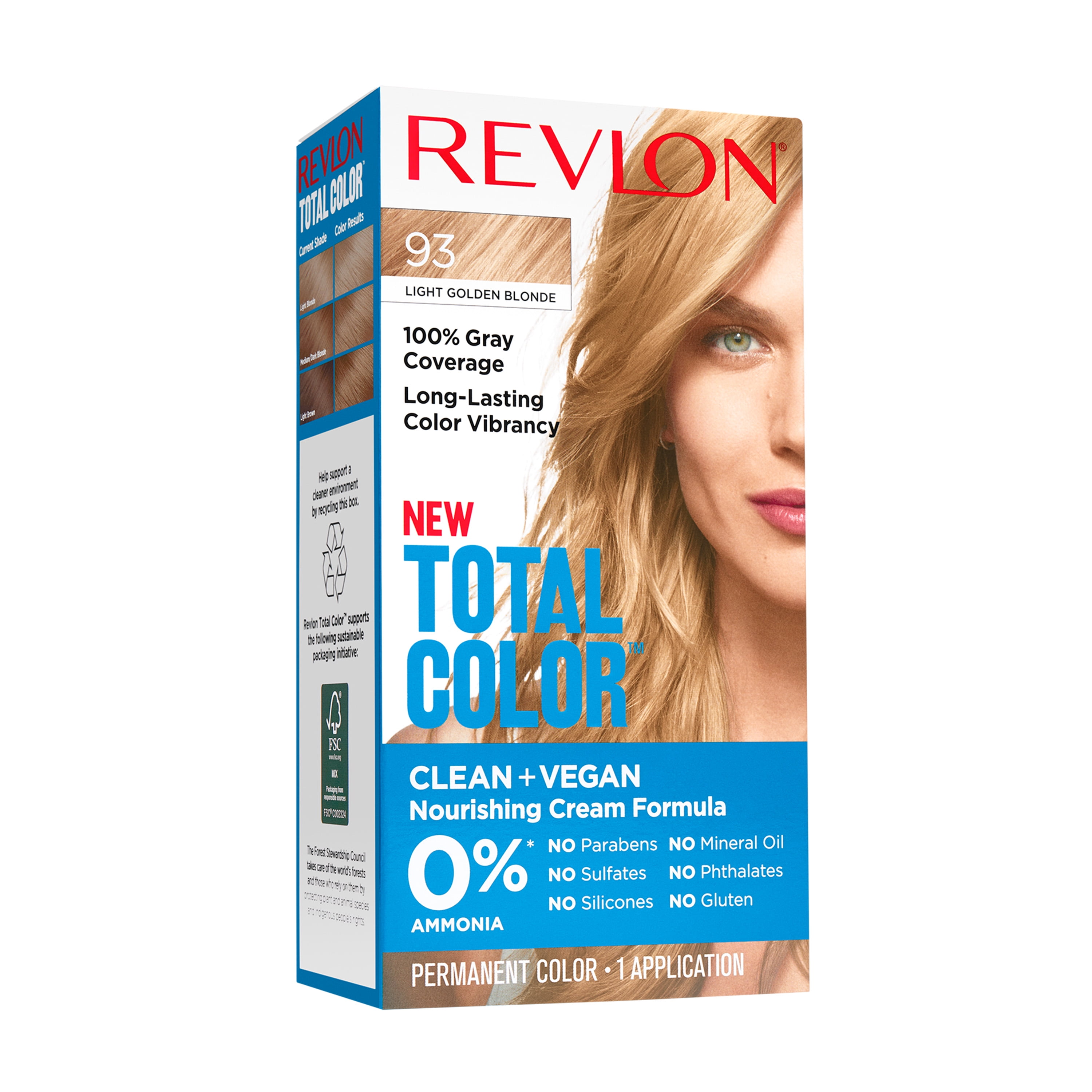 Revlon Total Permanent Hair Color, Clean and Vegan, 100% Gray Coverage Dye,  70 Dark Natural Blonde,  fl oz 