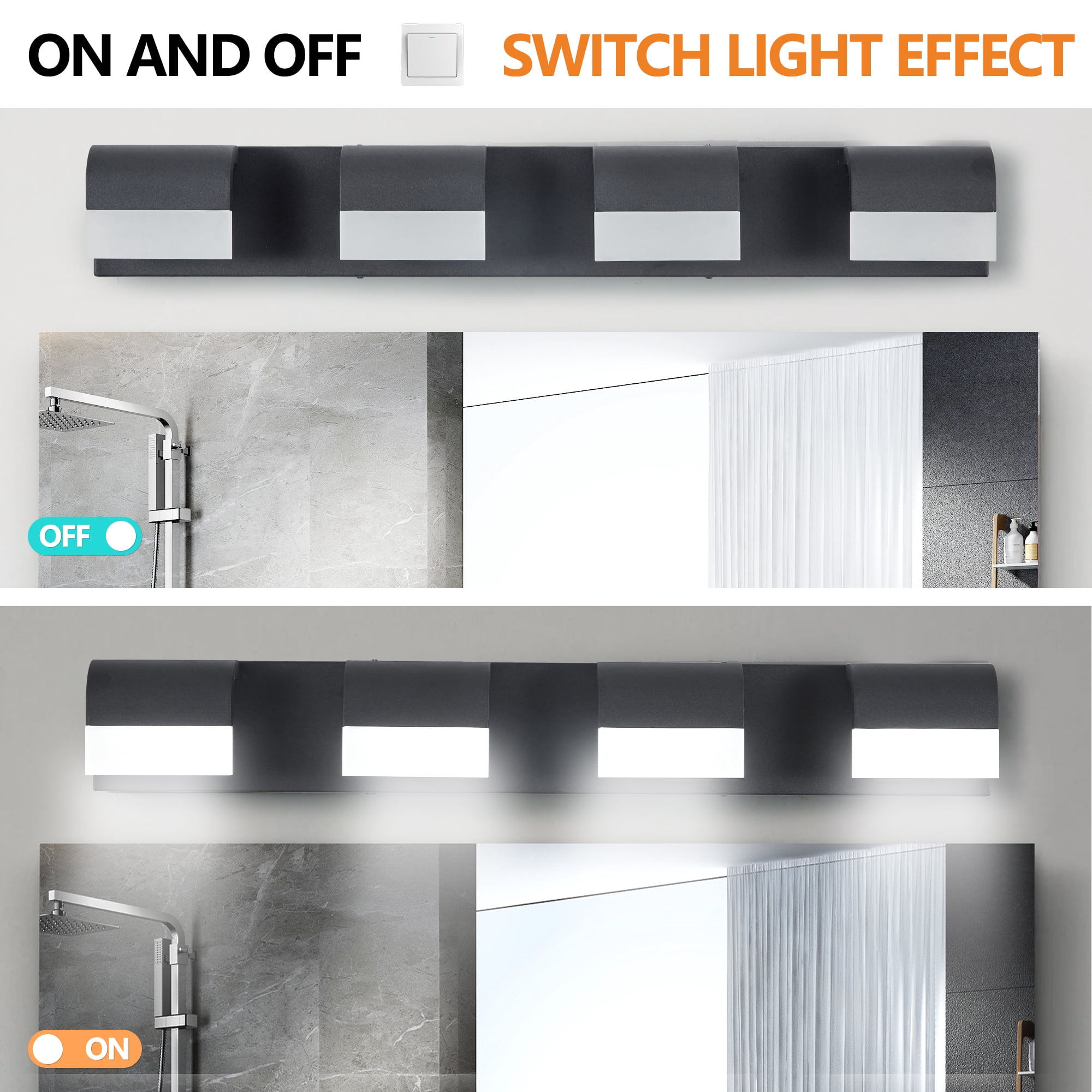 Jopath 4-Light Bathroom Vanity Light, Modern Dimmable LED Wall Mount Lighting Fixture for Bathroom Vanity Mirror Matt Black