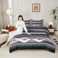 thumbnail image 4 of Feelyou Modern Boho Lines Bedding Comforter Set for Men, Purple Cycle Abstract Twin Comforter Sets, Fashion Stripes Art Reversible Bedding Set, Ultra Soft Bedroom Decor, 2-Piece, 4 of 8
