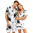 thumbnail image 2 of IYYVV Halloween Couple Matching Satin Pajamas Sets Short Sleeve Button Down Silk Pjs Aesthetic Blood Rose Sleepwear 2 Piece Lounge Set White L, 2 of 5