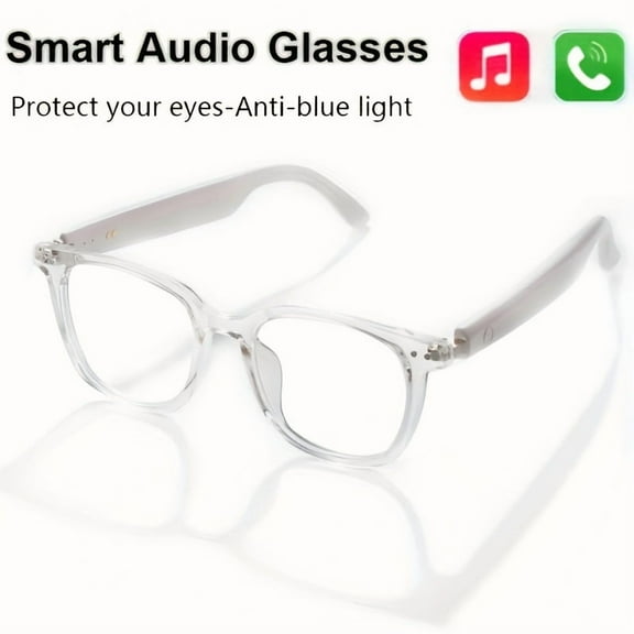 Smart Audio Glasses with Open-Ear Headphones, Blue Light Blocking, Magnetic Charging & Voice Assistant – Wireless Bluetooth Glasses for Work, Gaming & Calls, Hands-Free Control (Clear)
