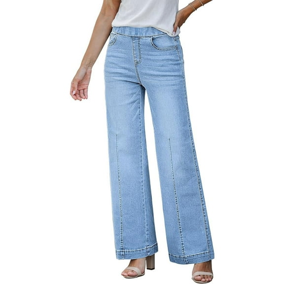 High Waist Wide Leg Jeans, Light Blue Denim, Classic Seam Detail (US, Alpha, Small, Regular, Regular, Light Blue)