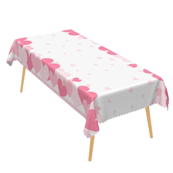 Mizhona Valentine's Day Rectangle Tablecloth Dining Pink Hearts Table Cover Waterproof Decorations 60"x84"