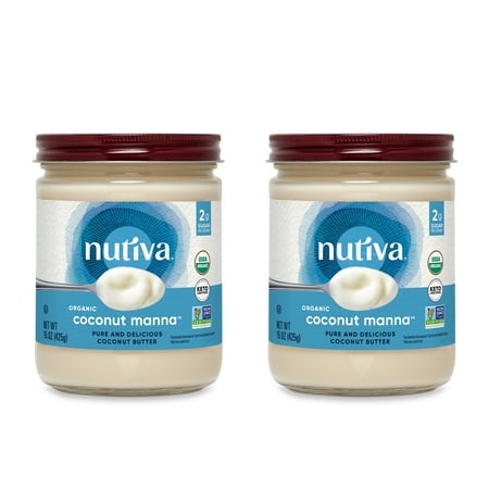 Nutiva Organic Coconut Manna Puréed Coconut Butter, 15 Oz, (Pack of 2) USDA Organic, Non-GMO, Vegan, Gluten-Free & Keto, Creamy Spread for Smoothies, Oatmeal, Curries & Coconut Milk