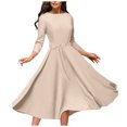 thumbnail image 1 of Vestido de manga larga con cuello redondo y bolsillos para mujer - Corte holgado informal, poliéster - Tallas L-XXXL, 1 of 8