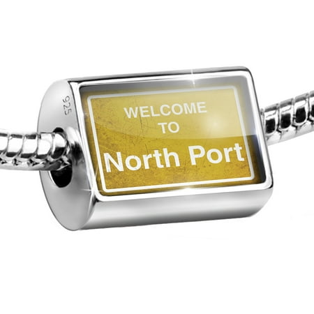 Neonblond Charm Yellow Road Sign Welcome To North Port 925 Sterling Silver Bead