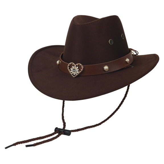 OOOUM Girls Felt Cowboy Hat Heart Band Lanyard Party Hat Kids Western Cowgirl Hat A