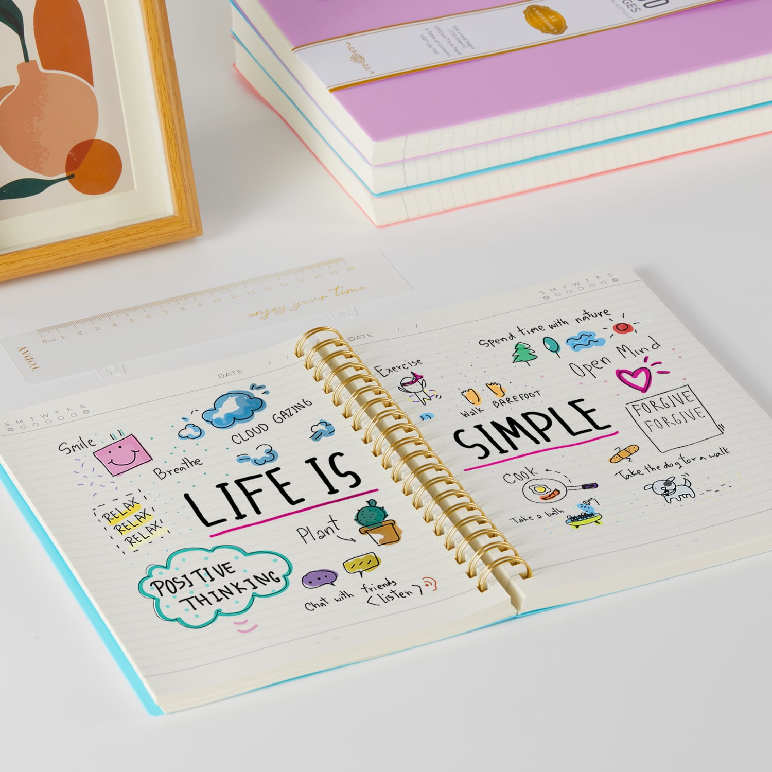 Nirmiro 3-Pack A5 Spiral Notebooks with Bookmark, 5.7"x8.4" 300 Lined Pages Each, 100GSM Thick Paper, Waterproof PVC Cover, College Ruled, Pastel Colors for Work & Office