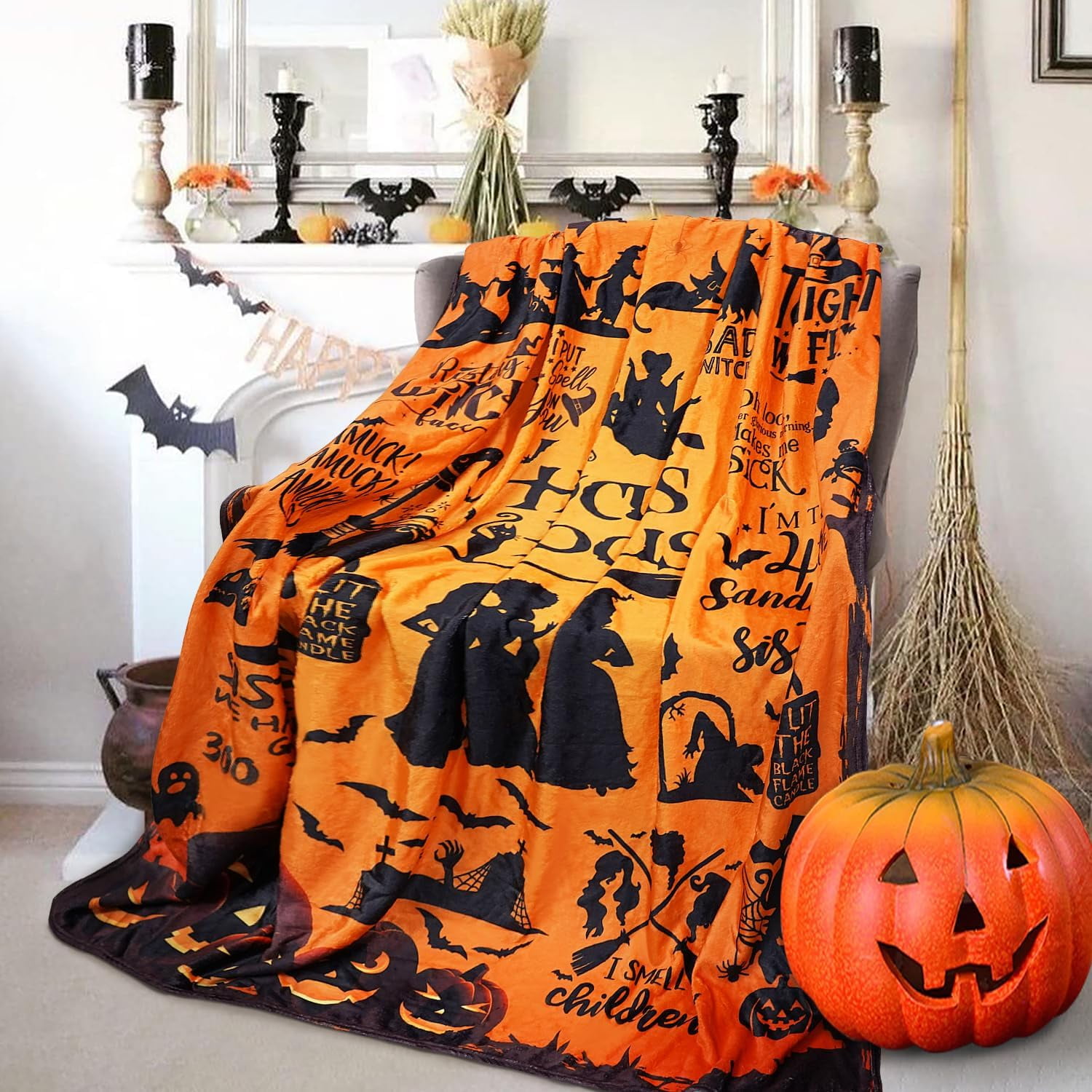 Metawu Halloween Witch Blanket for Women, Flannel Fleece Throw Blanket for Couch, Sofa, Bed, Chair Decor, 50x60 Inches