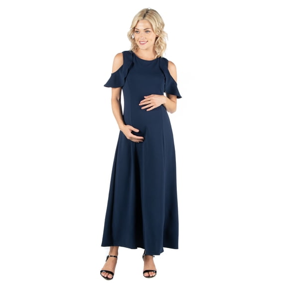 Maternity Ruffle Cold Shoulder A Line Maxi Dress
