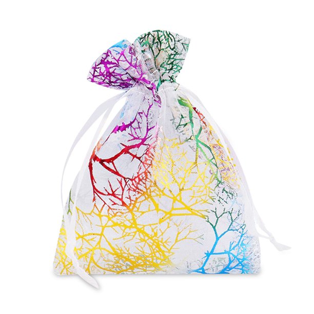 Moyic 100 piezas de bolsas de regalo de Organza con diseño de Coral, recuerdo transpirable para vacaciones de cumpleaños, joyería Almacenamiento y organización del hogar Blanco