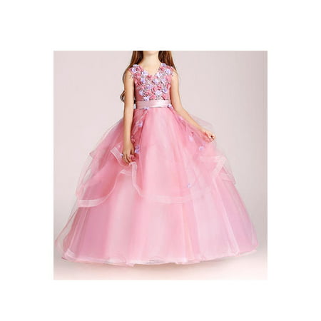 Kids Girls Flower Bust Ball Gown Fancy Dress