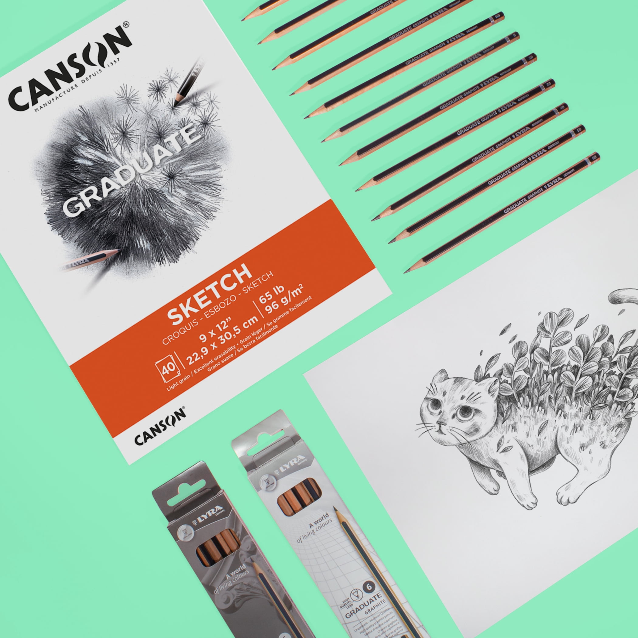Canson Graduate Sketch Pad, Foldover Binding, 40 Sheet, 9x12 inch, Pack of 3