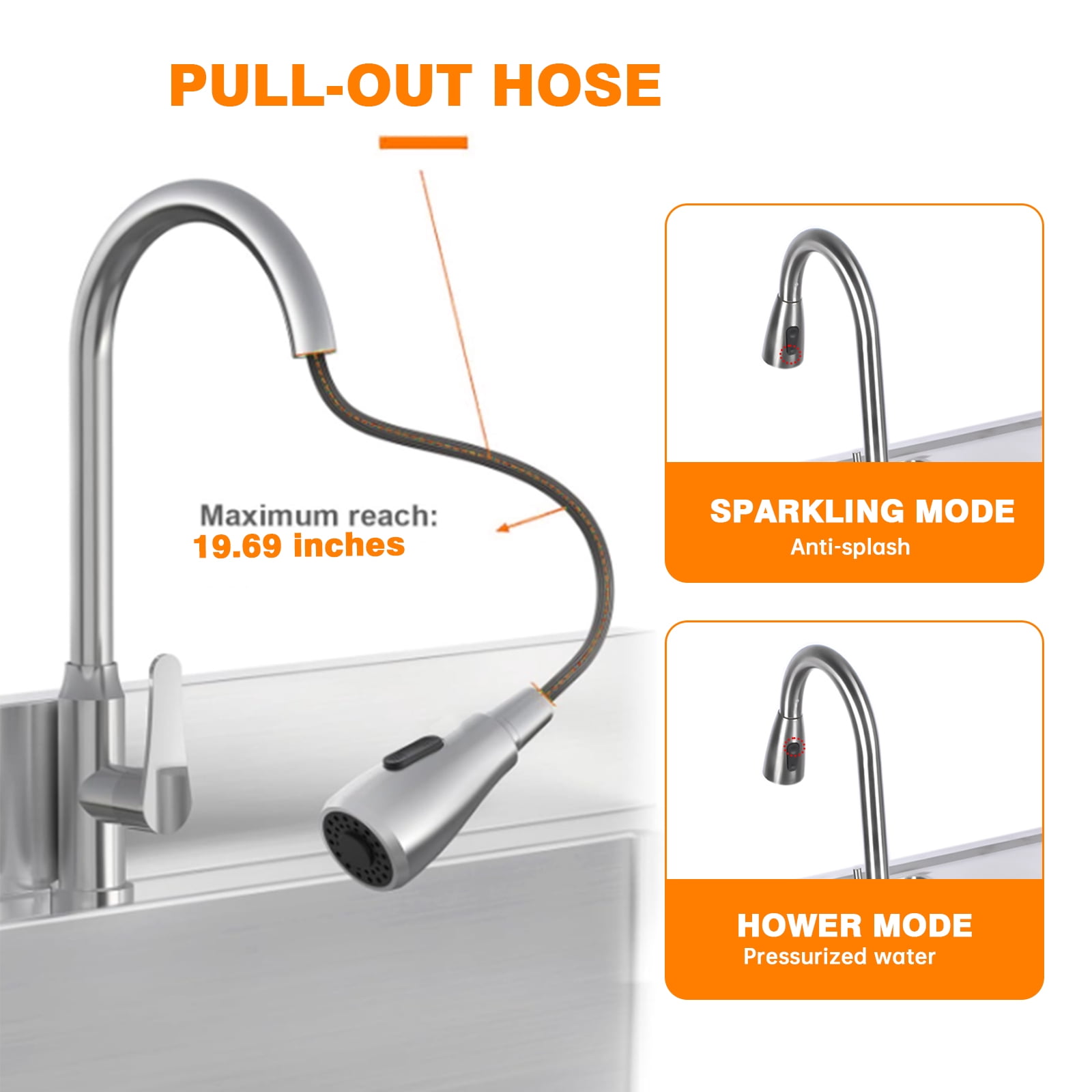 GELUOXI 39.3*19.6 in Stainless Steel Utility Sink, single bowl with right drainboard, pull-out faucet, hot/cold pipes, drawer, for indoor/outdoor use in kitchens, laundry rooms, or farmhouses
