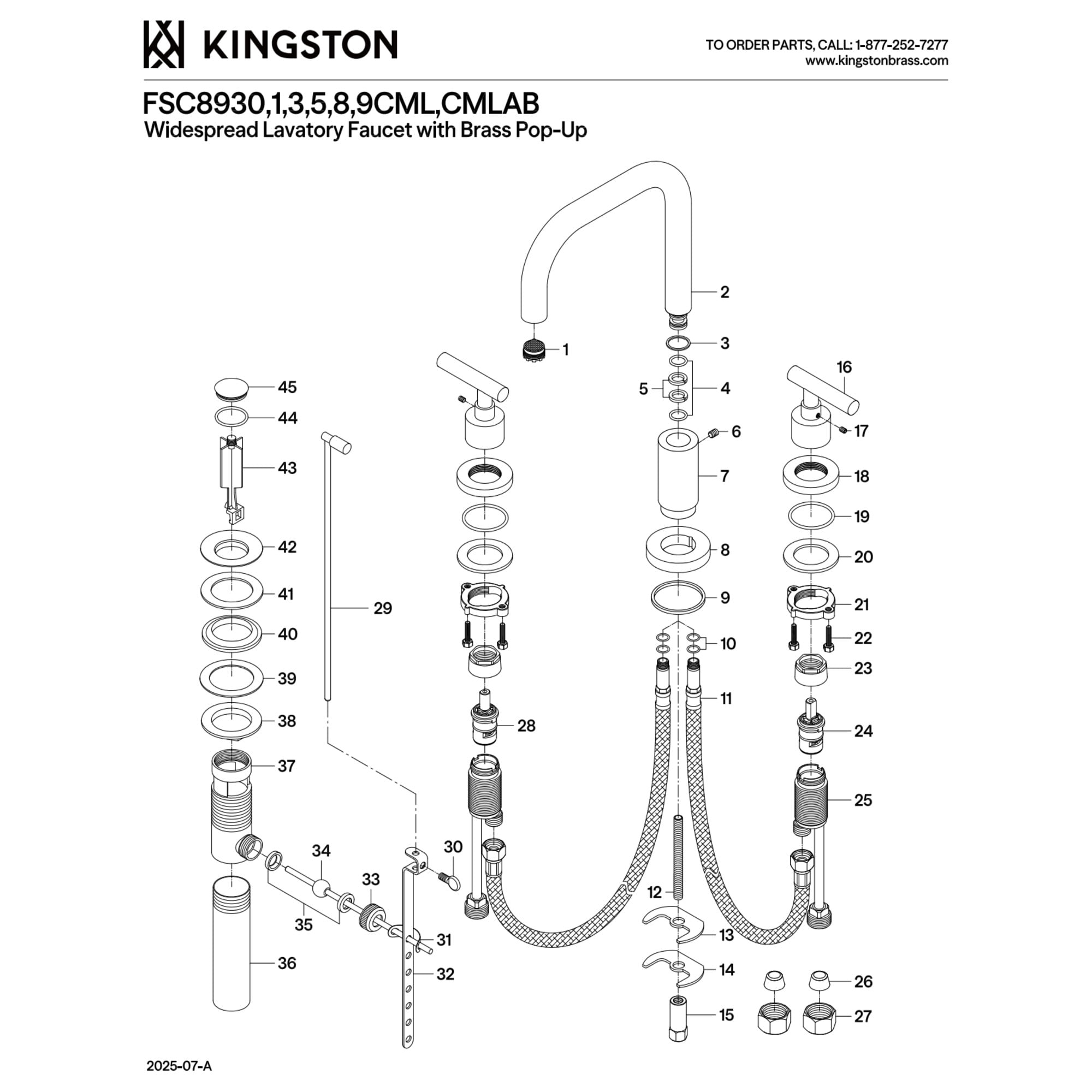 Kingston Brass FSC8930CML Manhattan Widespread Bathroom Faucet with Brass Pop-Up, Matte Black