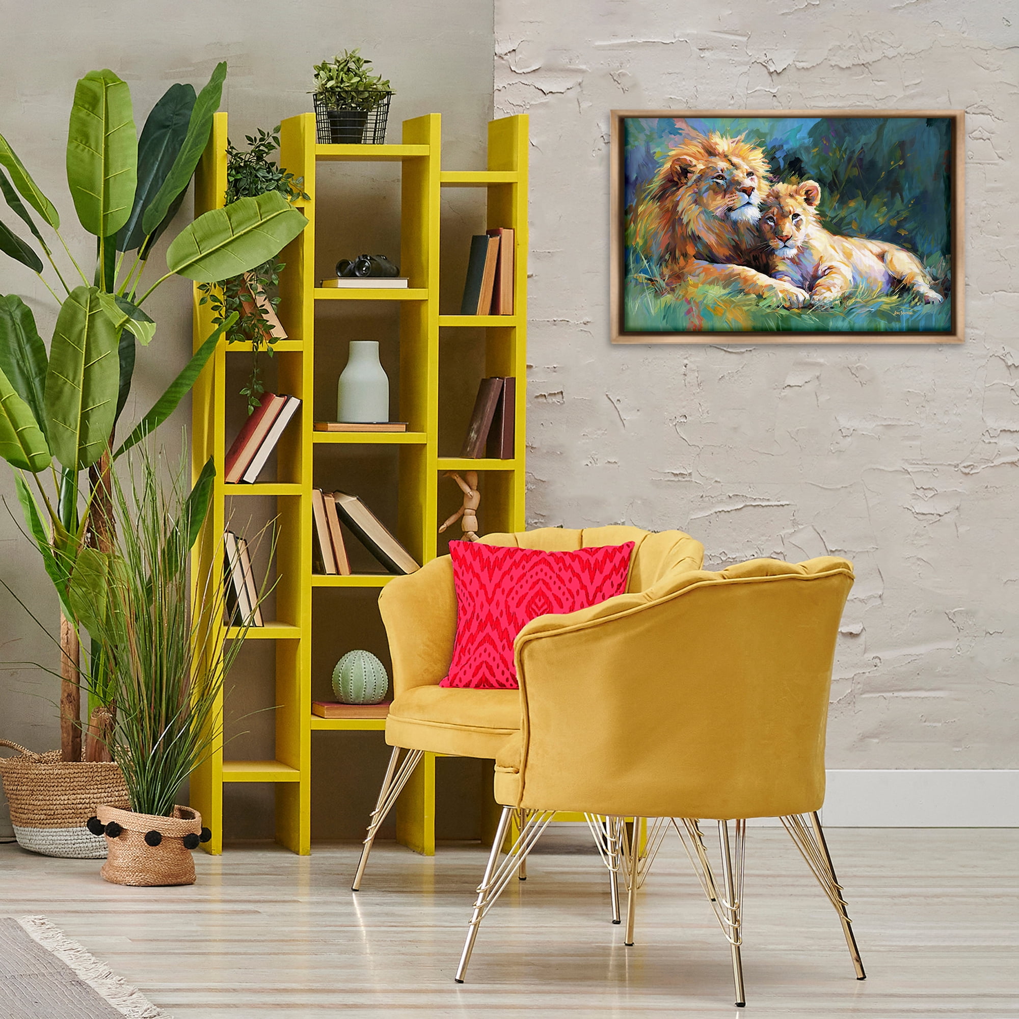 Stupell Industries Lion's Embrace Portrait Animals & Insects Painting Brown Floater Framed Canvas Art Print Wall Art, 25 x 17