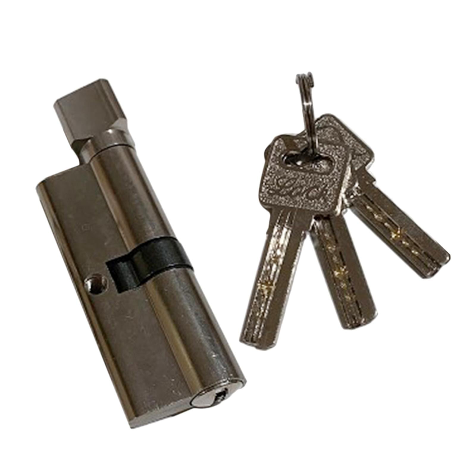 Cilindro de bloqueo de latón macizo de 60 mm con 3 llaves de latón de níquel satinado de repuesto (llave de 60 mm