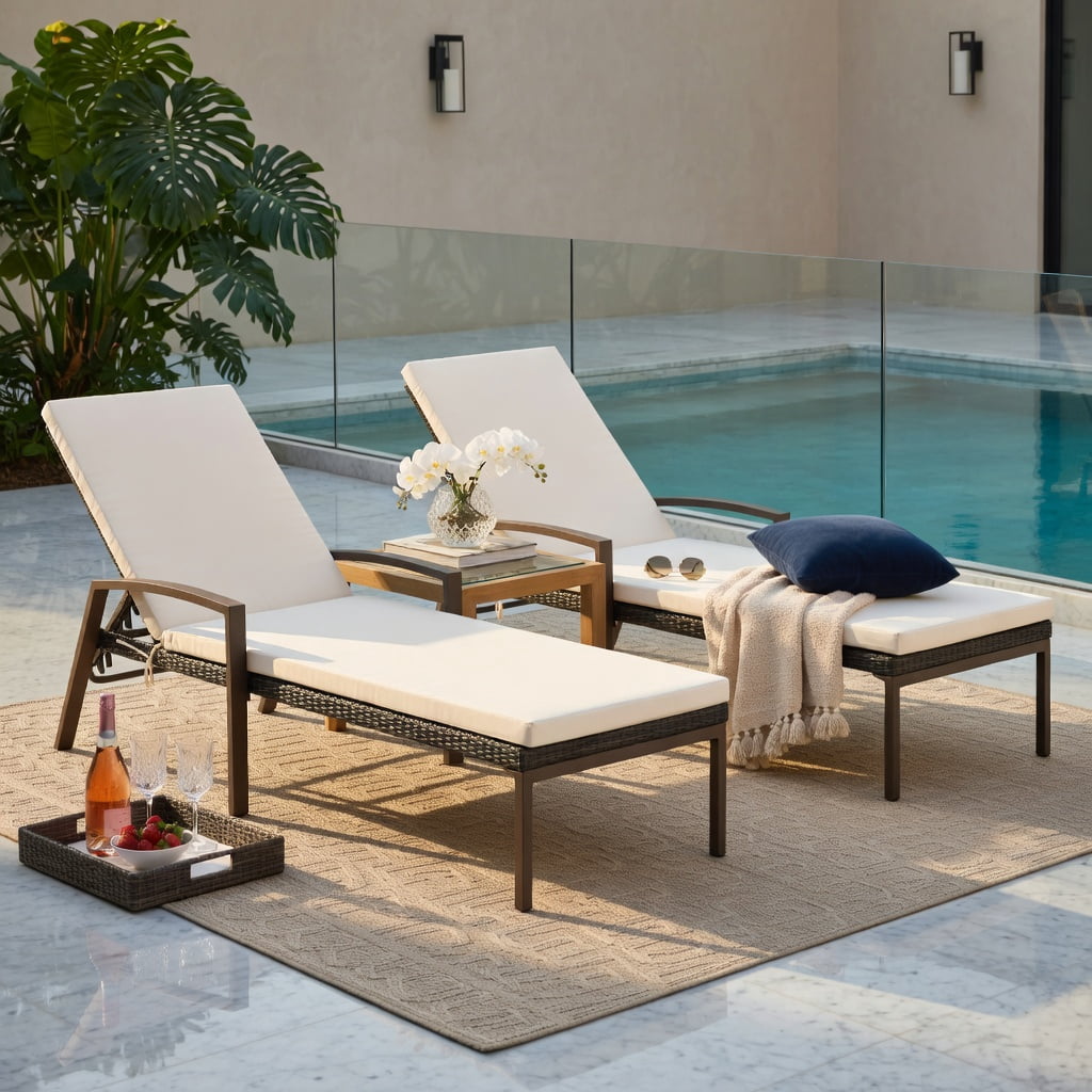 Hommoo 2-Pack Outdoor Rattan Reclining Chaise Lounge Chairs with Removable Cushions, 5-Position Adjustable Backrest, Weather-Resistant Patio Seating, Turquoise