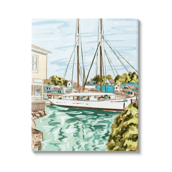 Stupell Industries Coastal Town Marina Transportation Painting Gallery Wrapped Canvas Print Wall Art, 16 x 20
