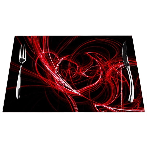 Juego De 4 Manteles Individuales Con Círculos Rojos Abstractos, Líneas De Círculos Rojos, Manteles Individuales Negros, Resistentes Al Calor Para Mesa De Comedor, Antideslizantes, 18.0 X 12.0 In