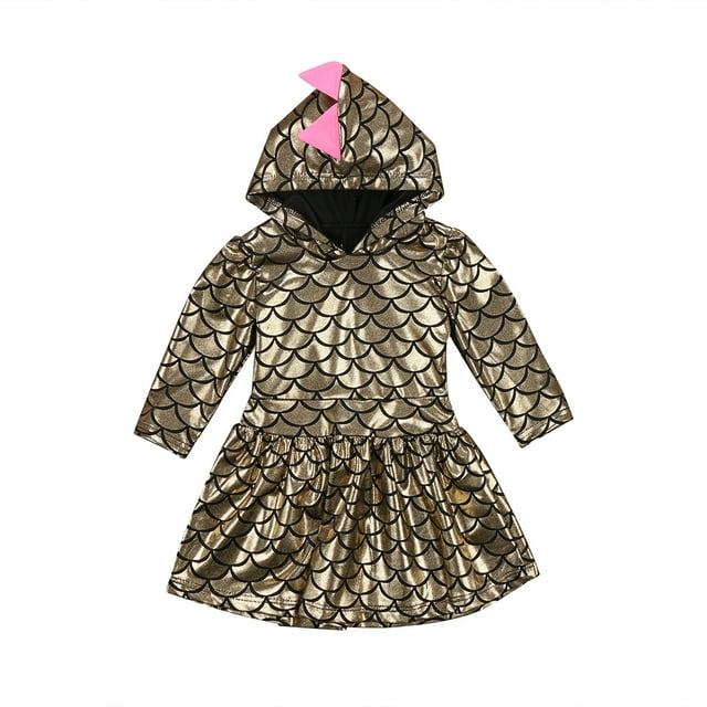 ITFABS Girls Dinosaur Dress, Party Dress, Fish Scale Sequin Costume