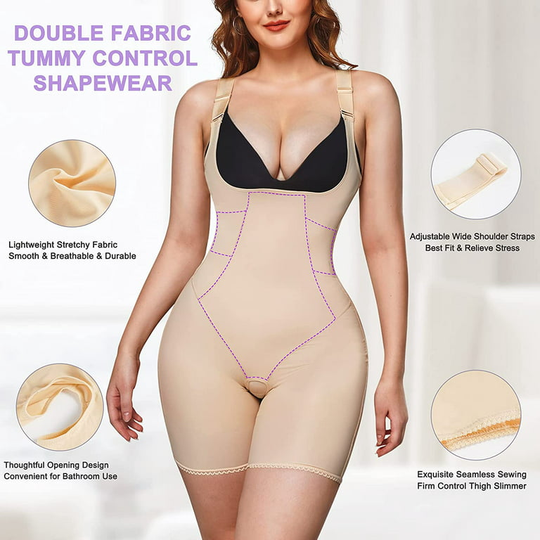 Gotoly Bodysuit Shapewear for Women Tummy Control Butt Lifter Full Body  Shaper Shorts Mid Thigh Slimmer Faja V-Neck Jumpsuit (Beige, Small) :  : Clothing, Shoes & Accessories