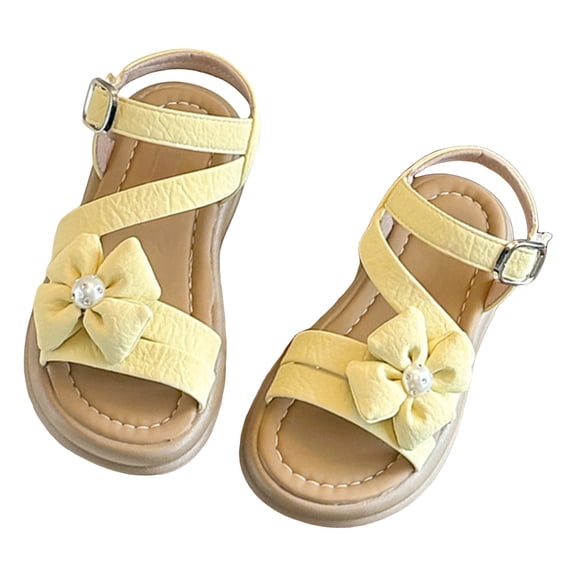 newwalpole Girls’ Floral Sandal Shoes with Rhinestones, Anti-Slip Open Toe Summer Communion Sandals Yellow for Size 13